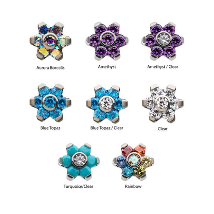 Titanium Threadless with Prong Set 7 CZ Flower Top