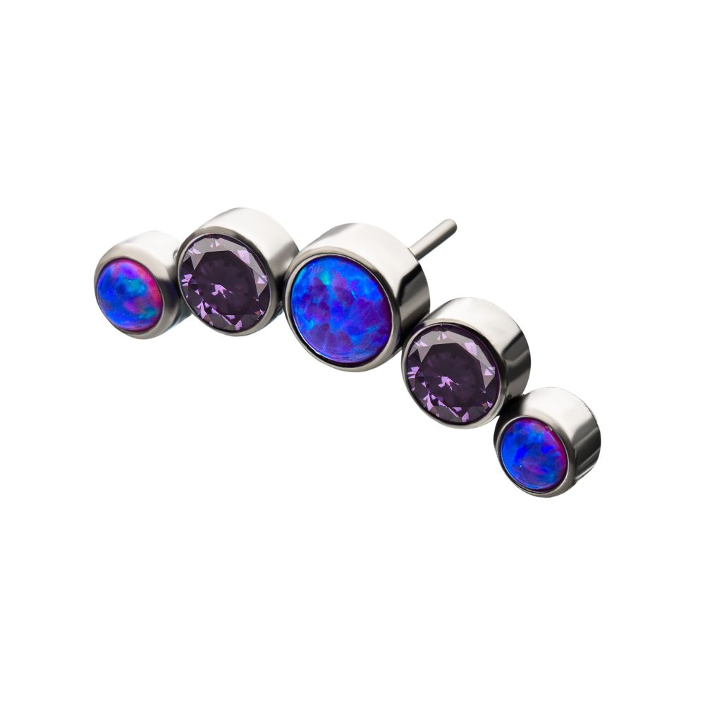 Titanium Threadless 5-Bezel Set CZ/Swarovski Crystal/Synthetic Opal Cluster Top