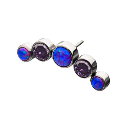 Titanium Threadless 5-Bezel Set CZ/Swarovski Crystal/Synthetic Opal Cluster Top