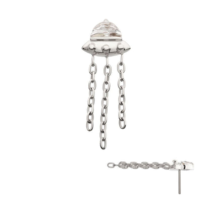 Titanium Threadless 3D UFO Gem Top with Small Chain Dangle
