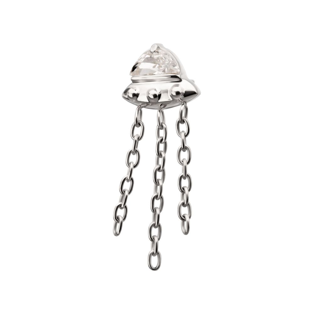 Titanium Threadless 3D UFO Gem Top with Small Chain Dangle