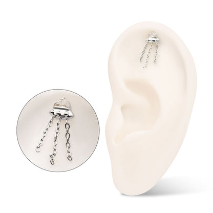 Titanium Threadless 3D UFO Gem Top with Small Chain Dangle