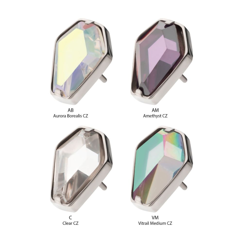 Titanium Threadless Prong Set Coffin Shape CZ Top