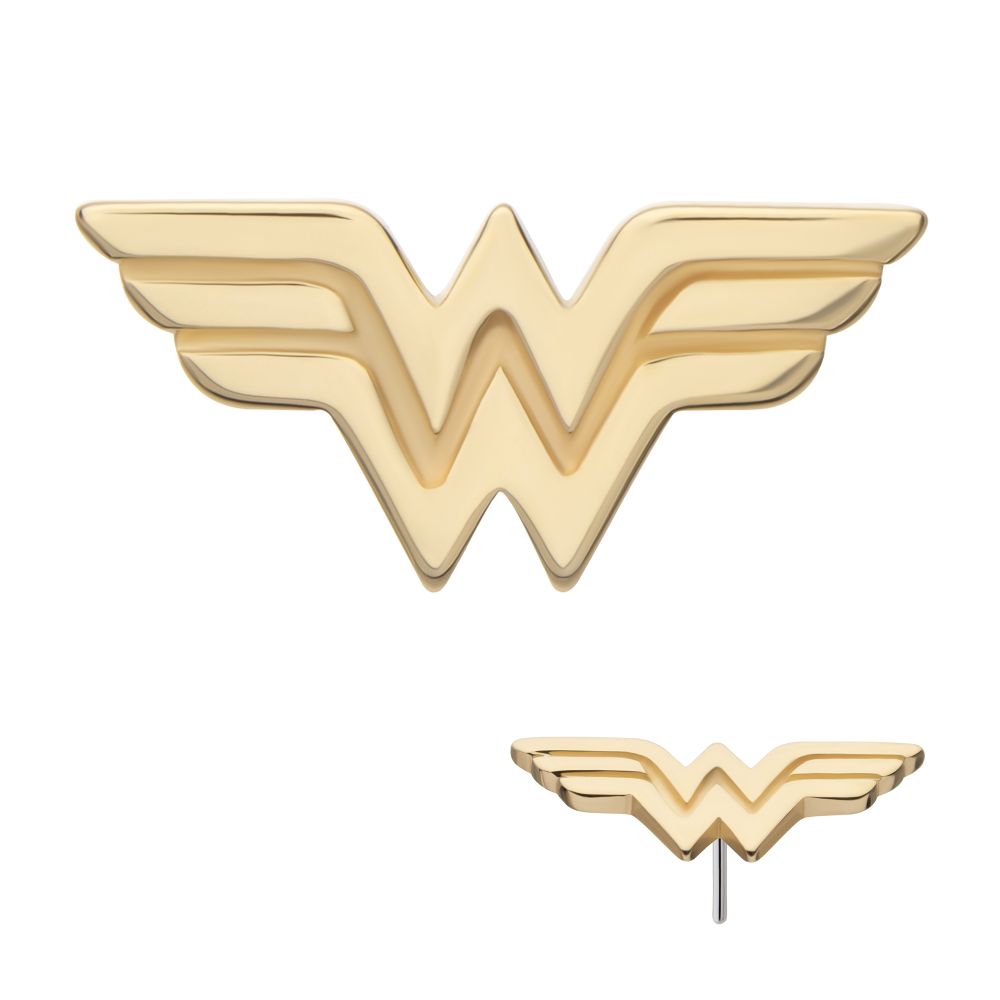 14Kt Yellow Gold DC Comics Wonder Woman Logo Threadless Top
