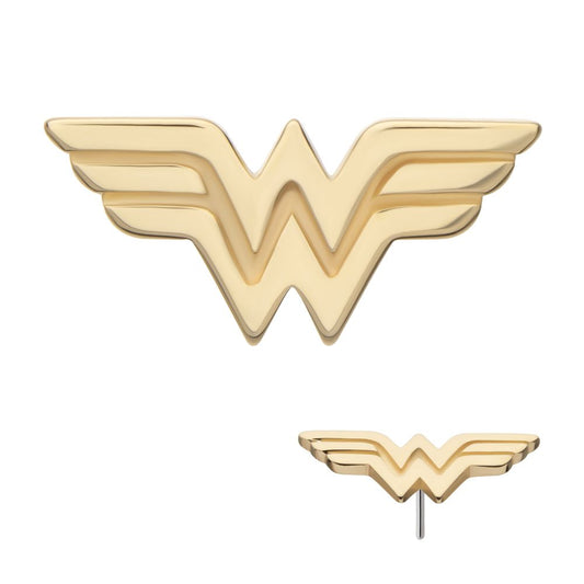 14Kt Yellow Gold DC Comics Wonder Woman Logo Threadless Top
